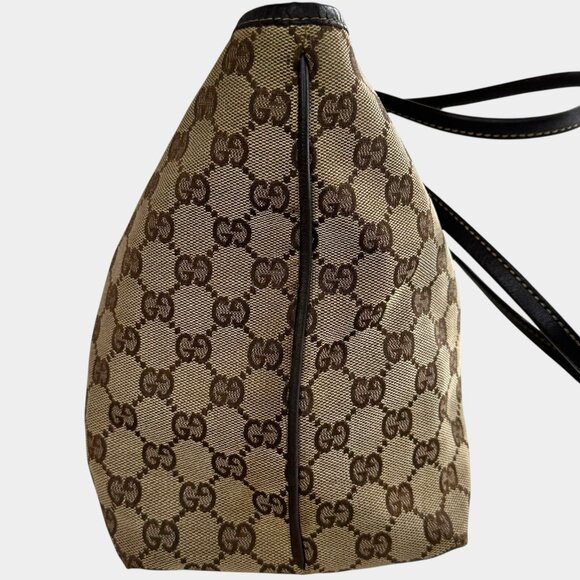 Gucci Abbey GG Canvas Beige Brown Genuine Leather Tote Shoulder Bag Gold Logo - Picture 7 of 13
